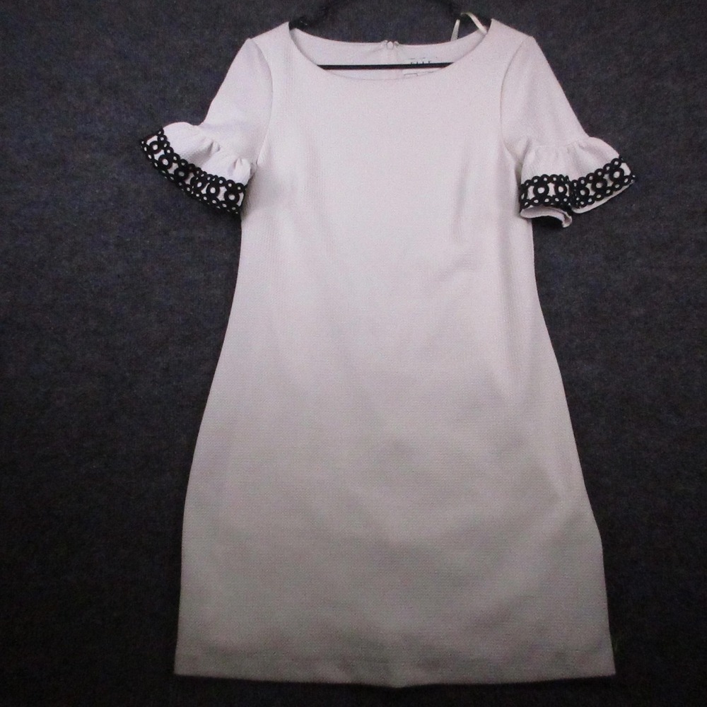 ELLE Dress Womens Small White Short Bell Sleeve Ruffle Shift Lined Knit